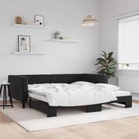 LAPOOH 3196702 Išskleidžiama dienos lova juoda 100 x 200 cm Velvet Sofa lova Dienos lova Sofa lova Jaunimo lovos rėmas Miegamojo sofa