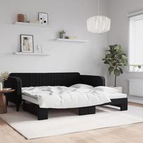 LAPOOH 3197074 Išskleidžiama dieninė lova, juoda, 100 x 200 cm, aksomas, Sofa lova, Sofa lova, Paauglių lova, Lovos rėmas, Sofa lova