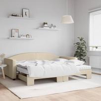 LAPOOH 3197210 Išskleidžiama dieninė lova su čiužiniais Cream 90 x 200 cm Audinys, Sofa lova, Sofa lova, Vaikiška lova, Lovos rėmas, Sofa lova
