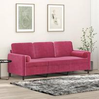 LAPOOH 3200895 3-vietė sofa su dekoratyvinėmis pagalvėlėmis, vyno raudonos spalvos, 180 cm, aksominė, poilsio sofa, sofos ir kušetės, poilsio sofa, sofa svetainei