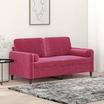 LAPOOH 3200885 Dvivietė sofa su dekoratyvine pagalvėle, vyno raudonos spalvos, 140 cm, aksominė, poilsio sofa, sofos ir kušetės, poilsio sofa, sofa svetainei