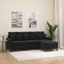 LAPOOH 3201112 3-vietė sofa su pufu, juoda, 180 cm, aksominė, poilsio sofa, sofos ir kušetės, poilsio sofa, sofa svetainei