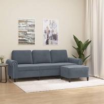 LAPOOH 3201216 3-vietė sofa su pufu, tamsiai pilka, 180 cm, aksomas, poilsio sofa, sofos ir kušetės, poilsio sofa, sofa svetainei