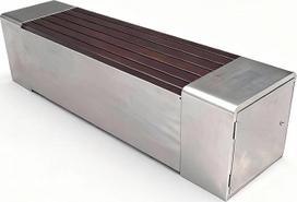 Lauko daiktų laikymo suoliukas su masyvios medienos sėdyne ir metaliniu rėmu, dviejų durelių konstrukcija, 120 cm, skirtas terasai, verandai, sodui