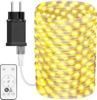 Lauko girliandos su kištuku, 100 m, 1000 LED girliandų vidaus naudojimui su nuotolinio valdymo pultu, 8 režimai, reguliuojamas šviesos stiprumas, vandeniui atsparios girliandos su laikmačiu, skirtos lauko sąlygoms, sodui, balkonui, vestuvių šventei, šilta