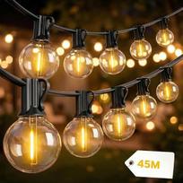 Lauko girliandos, 45 m, lauko LED lemputės su 75 + 2 G40 plastikinėmis lemputėmis, atsparios vandeniui (IP44), kabamosios girliandos sodui, terasai, vakarėliams, kavinei, 2700 K šilta balta šviesa
