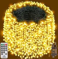 Lauko girliandos, 90 m, 800 LED, Kalėdų eglutės girliandos su nuotolinio valdymo pultu, laikmačiu su kištuku, 8 režimais, vandeniui atsparios Kalėdų girliandos, skirtos naudoti patalpose, lauke, vakarėliuose, sode, vestuvėse, šilta balta šviesa