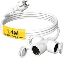 Lauko ilgintuvas 1,4 m su 3 "Schuko" lizdais, guminis ilgintuvas 3500 W su apsauginiu dangteliu, skirtas naudoti lauke, IP44, maitinimo kabelis H07RN-F 3G1,5 mm², 3 krypčių skirstytuvas, 16 A/250 V, baltas