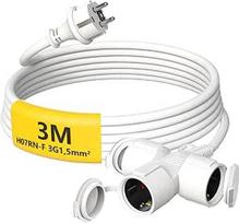 Lauko ilgintuvas 3 m su 3 "Schuko" lizdais, guminis ilgintuvas 3500 W su apsauginiu dangteliu, skirtas naudoti lauke, IP44, maitinimo kabelis H05RR-F 3G 1,5 mm² su 3 krypčių skirstytuvu, 16 A/250 V, baltas