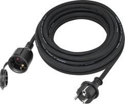 Lauko ilgintuvas 5 m, skirtas naudoti lauke, guminis ilgintuvas su "Schuko" kištuku, IP44 ilgintuvas, H07RN-F 3G 1,5 mm² kabelis, su apsauginiu dangteliu, 3500 W, 16 A 250 V, juodas