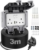 Lauko kištukiniai lizdai, atsparūs vandeniui, „3M Outdoor“ prailginimo laidas su 2 USB prievadais, IP66 klasės atsparus oro sąlygoms kištukinis lizdas