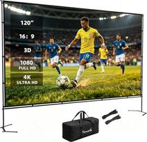 Lauko projektoriaus ekranas su stovu, 120 colių, 16:9, HD 4K, nešiojamas projektoriaus ekranas (266 x 149 cm), skirtas naudoti patalpose ir kieme, greitas surinkimas, nesusiraukšlėjantis rėmas, tinka namų kinui, kempingui ir vakarėliams