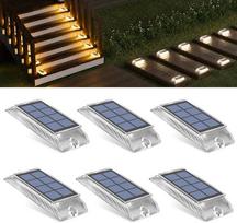 Lauko saulės energijos grindų šviestuvai, 6 vnt. rinkinys „2-in-1“ LED saulės energijos šviestuvų, skirtų lauko sodui, vandeniui atsparūs saulės šviestuvai laiptams, terasai, sodui, sodo dekoracijai, takui, privažiavimui ir laipteliams (šilta balta | Alin