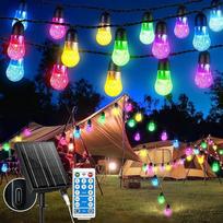 Lauko saulės pasakų žibintai, 18 m, 50 LED pasakų žibintai, lauko saulės, 8 režimai, IP65 vandeniui atsparūs krištolo rutuliukai, pasakų žibintai lauko dekoracijos balkonui, sodui, kiemui, šaliai (šiltai balta + spalvinga)