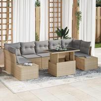 Lauko sofa-lovos 8-teilig Poly Rattan 8-teiliges Sofa Set mit Kissen Beige Hellgrau Garten Sofa Set mit Glas Tisch Beige Hellgrau Gartenmöbel 8 Stück