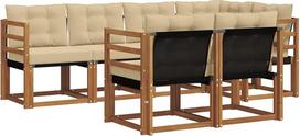 Lauko sofų komplektas iš akacijų medžio, modulinis sodo baldų komplektas su pagalvėlėmis, poilsio baldai terasai ir sodui, 245 x 126,5 x 73 cm, natūralios ir smėlio spalvos