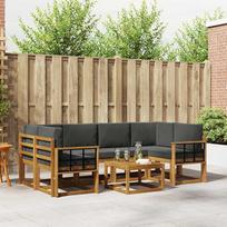 Lauko sofų komplektas „7-TLG“ iš akacijų medžio, sodo sofa su pagalvėlėmis natūralios ir antracito spalvų, skirta terasai ir balkonui