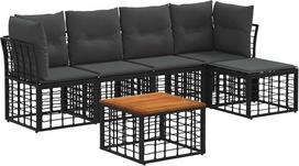 Lauko sofų komplektas, 6 vnt., juodos ir tamsiai pilkos spalvos, poliesterio sodo poilsio sofa, skirta sodui, terasai, balkonui