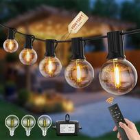 Lauko šviesos girlianda, G40, 45 m LED lauko šviesos girlianda su kištuku, skirta naudoti lauke ir viduje, 75 nedūžtančios lemputės, Reguliuojamas nuotolinio valdymo šviesos šaltinis vakarėliams sode | „Pogestrand“ sujungiamas apšvietimas, lempučių grandi