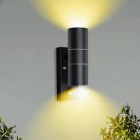 Lauko šviestuvas su judesio jutikliu LED GU10 lauko šviestuvas sieninis antracito spalvos IP44 modernus įvesties aukštyn žemyn sieninis šviestuvas 230 V Komplekte yra 2 x 5 W šiltos baltos spalvos lemputės, pakuotė po 1