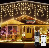 Lauko „Icicle Fairy Lights“ šviesos girlianda, 15 m, 600 LED Kalėdų apšvietimas su nuotolinio valdymo pultu / laikmačiu / 8 režimais, IP44 atsparus vandeniui lauko apšvietimas, Kalėdų šviesų užuolaida lauke, skirta balkonui, lauko naudojimui