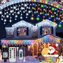 Lauko „Icicle“ šviesų girlianda, 20 + 5 m, 660 LED Kalėdų apšvietimas, „Icicle Rain“ lauko girlianda su 8 režimais ir nuotolinio valdymo pultu, IP65 atsparumas vandeniui, šviesos užuolaida stogo kraštui, balkonui, Kalėdų dekoracijai, šaltai balta + spalvo