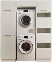 LAUNDREEZY Skalbimo mašinų spinta džiovyklei ir skalbimo mašinai, skalbyklė, universali spinta ir 2 x spintos priedai, balta, 167,5 x 200 x 67,5 cm (plotis x aukštis x gylis)