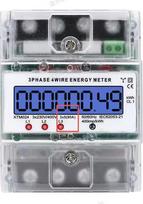 LCD skaitmeninis trifazis 4-laidų elektros energijos skaitiklis, 230/400 V kintamosios srovės elektros energijos skaitiklis, 5(80) A, montuojamas ant DIN bėgelio, su foniniu apšvietimu, pagamintas iš ugniai atsparaus ABS plastiko, trifazis elektros energi