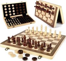 LEAP Magnetinės šachmatų rinkiniai iš holz, 39,4 cm, faltbares Schachbrett, 7,6 cm große Schachfiguren, obere Schachspiele, Aufbewahrungsschlitze für Anfänger, Erwachsene