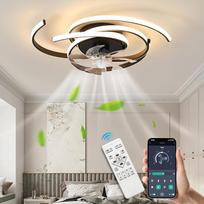LED apšvietimas su "Mute" lubų ventiliatoriumi 45W lubų apšvietimas su ventiliatoriaus šviesa, programėle ir nuotolinio valdymo pulteliu, kūrybiškos formos akrilo atspalvis (baltas) Svetainė, miegamasis, virtuvė (balta)