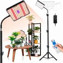LED augalų lempa su pilnu spektru ir pagrindu, 26 W, 246 LED diodų, reguliuojamas aukštis 42–145 cm, 3 apšvietimo režimai, 10 ryškumo lygiai, 4/8/12 val. laikmatis ir nuotolinio valdymo pultas, skirta kambariniams augalams