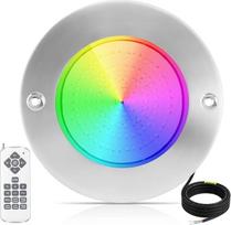 LED baseino apšvietimas, 18 W RGB nerūdijančio plieno povandeninis prožektorius, IP68 atsparumas vandeniui, montavimas ant paviršiaus, 12 V kintamosios/nuolatinės srovės baseino lempa su nuotolinio valdymo pultu, skirta baseinų ir kraštovaizdžio apšvietim