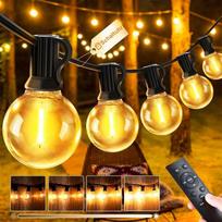 LED girliandos lauke, 45 m (150 pėdų), G40 lemputės, sodo apšvietimas, balkono girliandos, lauko IP44 atsparios oro sąlygoms pavėsinės girliandos su nuotolinio valdymo pultu, skirtos terasos vakarėliams