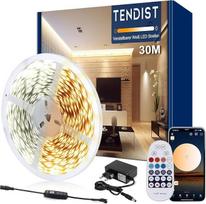 LED juosta balta, reguliuojamas apšvietimas, 3000 K - 6500 K nuo šiltos baltos iki šaltos baltos 24 V LED juosta su nuotolinio valdymo pulteliu, išmaniąja programėle ir valdiklio funkcija (šilta balta, 3000 K, šalta balta, 6500 K, 30 M)