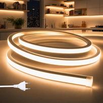 LED juosta lauke, 230 V, neoninė LED juosta, 10 m, vandeniui atspari šviesos juosta, IP65, balta silikoninė lauko žarna, 120 LED/m, lauko šviesos juosta, skirta naudoti namų virtuvėje su maitinimo šaltiniu