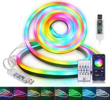 LED juosta WS2812B USB 5 V RGB neoninė LED juosta 7 x 13 mm, 33 LED/m, spalvota, IP67 atsparumo vandeniui LED juosta su USB, 24 segmentai, valdoma infraraudonaisiais spinduliais ir „Bluetooth“, muzikos valdymas, skirta naudoti viduje ir lauke