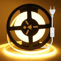 LED juostos, COB, 240 LED/metras, „Neon Flex“, galima nupjauti reikiamu ilgiu, 220 V, su jungikliu, LED juosta, apšvietimas viduje ir lauke (šiltos baltos spalvos (3000–3500 K), 10 m)