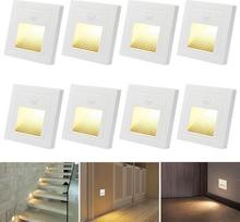 LED laiptų apšvietimas su judesio jutikliu, 8 vnt. rinkinys, įleidžiamas sieninis prožektorius, šilta balta spalva, 3000 K, įleidžiamas sieninis šviestuvas, 1,5 W, 230 V, įleidžiamas prožektorius, laiptų apšvietimas, skirtas 60 mm standartinio dydžio ango