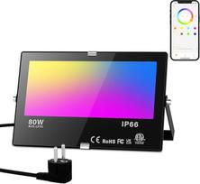 LED lauko prožektorius 80 W RGB prožektorius su "Bluetooth" programėlės valdymu Dimmable Smart prožektorius Spalvingas IP66 vandeniui atsparus lauko prožektorius 5700 K Cool White sodo apšvietimas, skirtas lauko vidaus medžių vakarėlių sodui