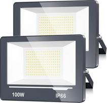 LED lauko prožektorius, 100 W, 10 000 lm, 2 vnt., ypač ryškus LED prožektorius, lauko naudojimui, 6500 K, šaltos baltos spalvos prožektorius, IP66 atsparus vandeniui, lauko prožektorius, kiemo apšvietimas sodui