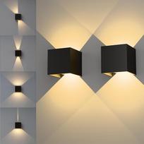 LED lauko sieninis šviestuvas, 2 vnt. rinkinys, 12 W, 230 V, reguliuojamas šviesos spindulys | 3000 K šilta balta, aliuminis, skirtas naudoti lauke ir viduje, šviesos kryptis reguliuojama į viršų ir į apačią, juodos spalvos, tinka priekinėms vartams, sodu