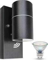 LED lauko šviestuvas GU10 IP44 Vandeniui atsparus lauko šviestuvas su "Twilight" jungikliu Modernus juodas lauko šviestuvas, įskaitant 5 W GU10 šiltai baltos spalvos lemputę, pakuotė po 1