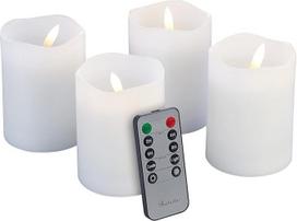 LED lauko žvakės: 4 vnt. mirgančių LED Advento žvakių rinkinys su nuotolinio valdymo pultu, reguliuojamu apšvietimu, baltos spalvos (žvakė su laikmačiu, lauko žvakės su laikmačiu, apšvietimo reguliatorius)