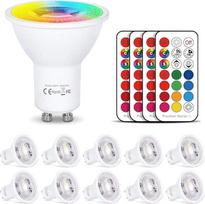 LED lemputė GU10, šilta balta + RGB spalvų keitimo prožektorius su nuotolinio valdymo pultu, 6 W reguliuojamo ryškumo lemputė, 540 LM, skirta bėginėms šviestuvams ir įleistiniams prožektoriams, 10 vnt. rinkinys