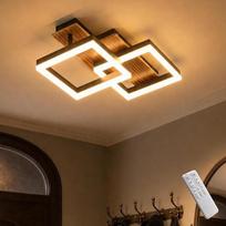LED lubinis šviestuvas iš medžio su reguliuojamu apšvietimo intensyvumu, pasukamas 350°, pagamintas iš masyvios medienos, juodos spalvos, „vintage“ stiliaus lubinis šviestuvas, 28 W, 40 cm, 2800 lm, 3000 K – 6000 K, su nuotolinio valdymo pultu, miegamojo