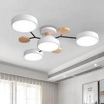 LED lubinis šviestuvas miegamajam, 4-galvutis lubinis šviestuvas svetainei su 3 spalvų temperatūromis, 48 W kūrybinis medinis lubinis šviestuvas, modernus dekoratyvinis lubinis apšvietimas (baltas)