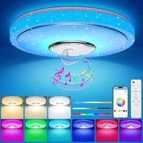 LED lubinis šviestuvas su reguliuojamu apšvietimu, 48 W LED RGB lubinis šviestuvas, skersmuo 30 cm, vonios kambario lempa, vonios kambario lempa su „Bluetooth“ garsiakalbiu, nuotolinio valdymo pultu ir valdymu per programėlę, skirta vaikų kambariui, miega