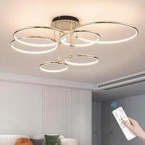 LED lubinis šviestuvas, šiuolaikinis dizainas, auksiniai 6 žiedų šviestuvai, reguliuojamo ryškumo svetainės šviestuvas su nuotolinio valdymo pultu, aliumininis LED apšvietimas, skirtas svetainei, miegamajam, virtuvei, valgomajai, biurui, 104 cm, 140 W