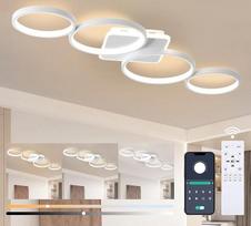LED lubų šviestuvas su nuotolinio valdymo programėle, baltas svetainės kambario šviestuvas su atminties funkcija ir naktine šviesa, 54 W modernus 4 žiedų žiedinis lubų apšvietimas miegamajam, L 94 cm
