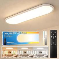 LED lubų šviestuvas su nuotolinio valdymo pulteliu, 24 W, 2700 K-6500 K, 3000 liumenų, atsparus vandeniui, IP44, atminties funkcija, naktinė šviesa svetainei, miegamajam, virtuvei, vonios kambariui, prieškambariui, 60 x 20 cm